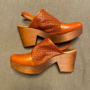 Free People Cognac Leather Clogs
